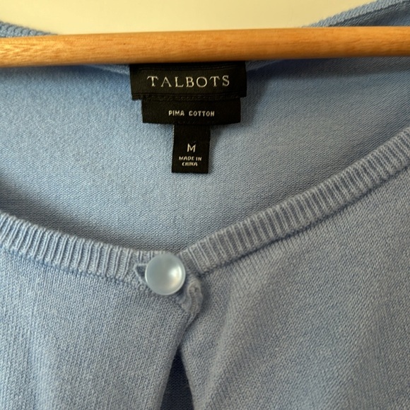 Talbots size Medium blue Cotton-Blend Cardigan Sweater Periwinkle detailed sides - Picture 4 of 10